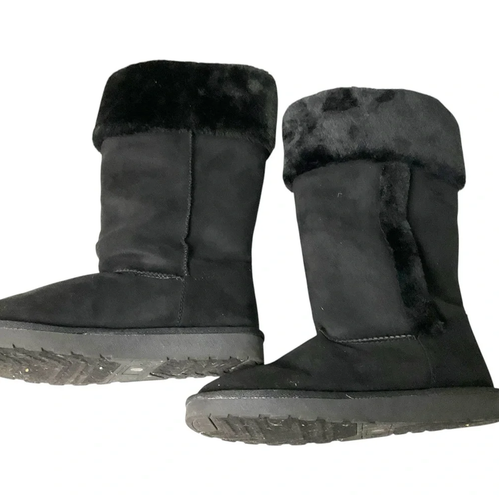 Black Bootie Faux Suede Fur Lined SZ 8 Women‎ Rubber Sole Winter Snow Slip On
